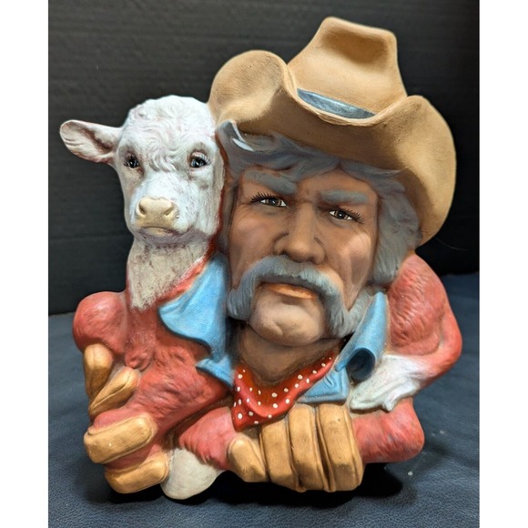 Other - Cowboy Holding Calf Wall Hanging‎ Hand-Painted Ceramic